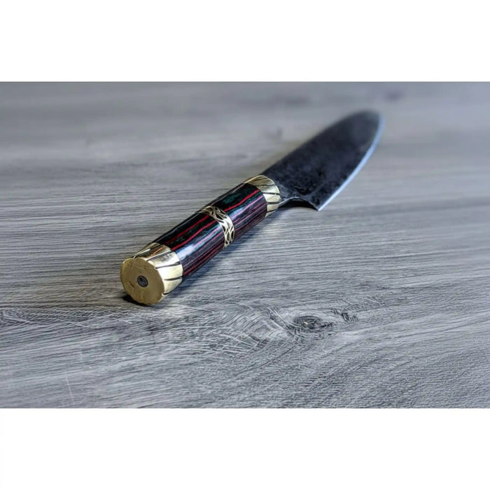 8” Acid-Etched Gyuto Chef Knife with Rosewood Handle & Brass Bolster (Full Tang)