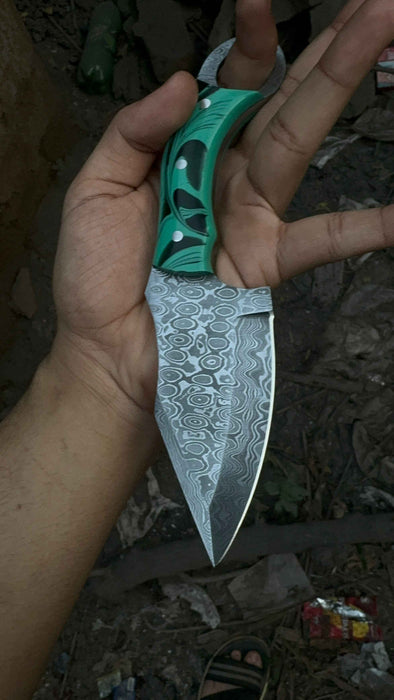 Handcrafted Damascus Steel Ring Handle Outdoor Utility Knife – Resin Grip – JW SteelCrafts