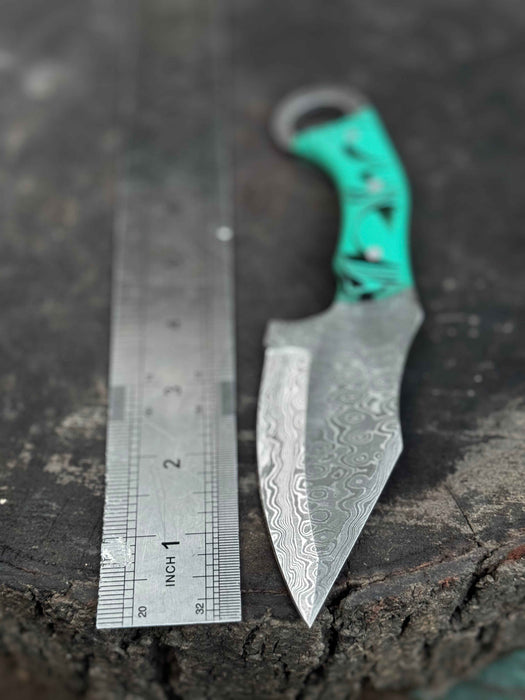 Handcrafted Damascus Steel Ring Handle Outdoor Utility Knife – Resin Grip – JW SteelCrafts