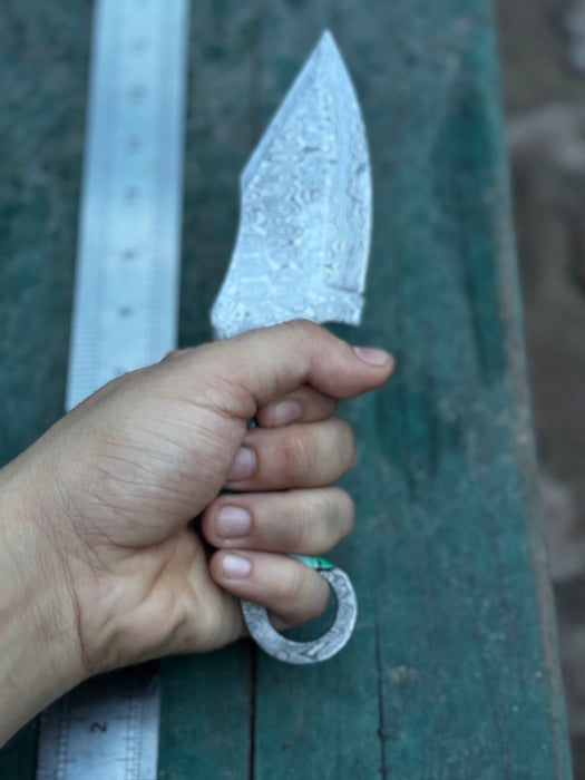 Handcrafted Damascus Steel Ring Handle Outdoor Utility Knife – Resin Grip – JW SteelCrafts