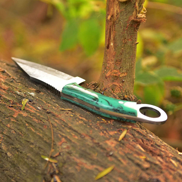Handcrafted Damascus Steel Ring Handle Outdoor Utility Knife – Resin Grip – JW SteelCrafts