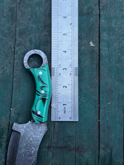Handcrafted Damascus Steel Ring Handle Outdoor Utility Knife – Resin Grip – JW SteelCrafts