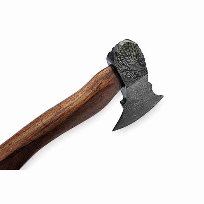 Handcrafted Damascus Utility Hatchet – Bearded Blade Style, Solid Wood Handle, Sheath Included
