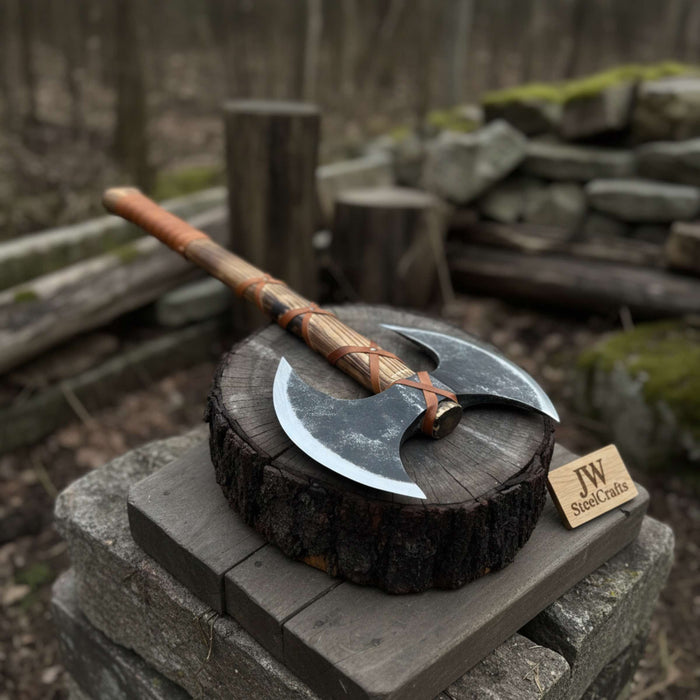 Unique Double-Headed Viking Axe - Handcrafted Decor Piece | Two Styles Available | JW SteelCrafts