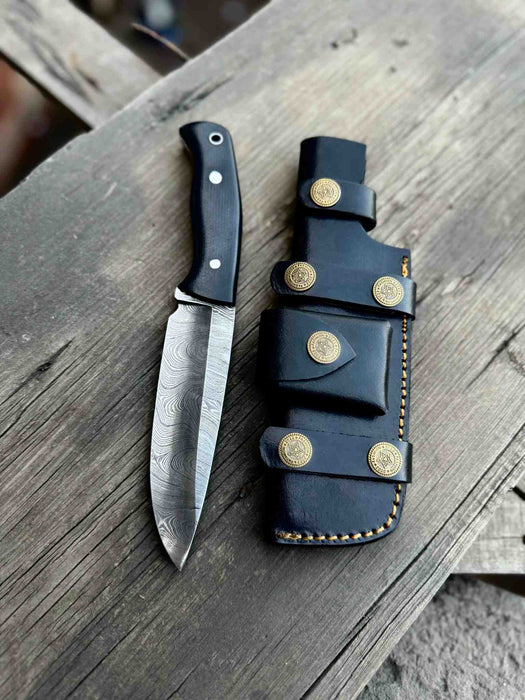 Handcrafted Hunting Knife – Walnut Wood or Black Micarta Handle | Full Tang with Leather Sheath