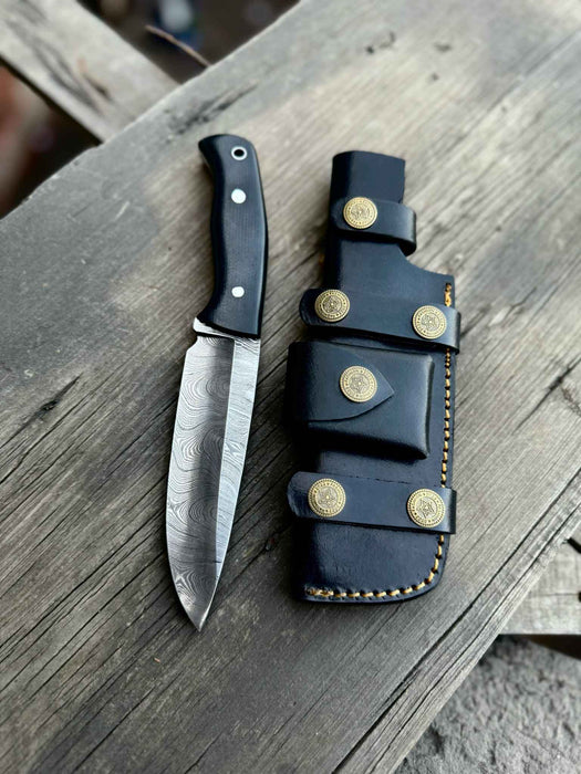 Handcrafted Hunting Knife – Walnut Wood or Black Micarta Handle | Full Tang with Leather Sheath