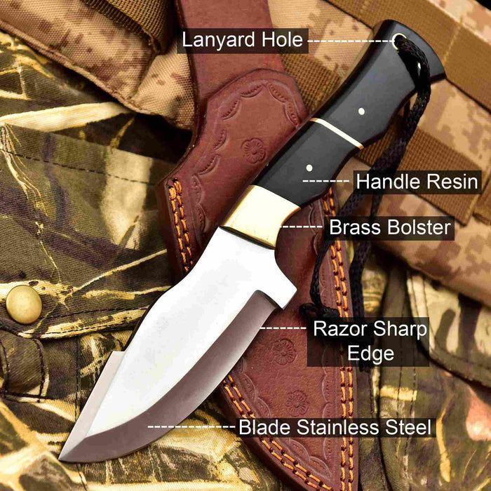 Handcrafted Stainless Steel Outdoor Knife with Black Resin Handle | JW SteelCrafts