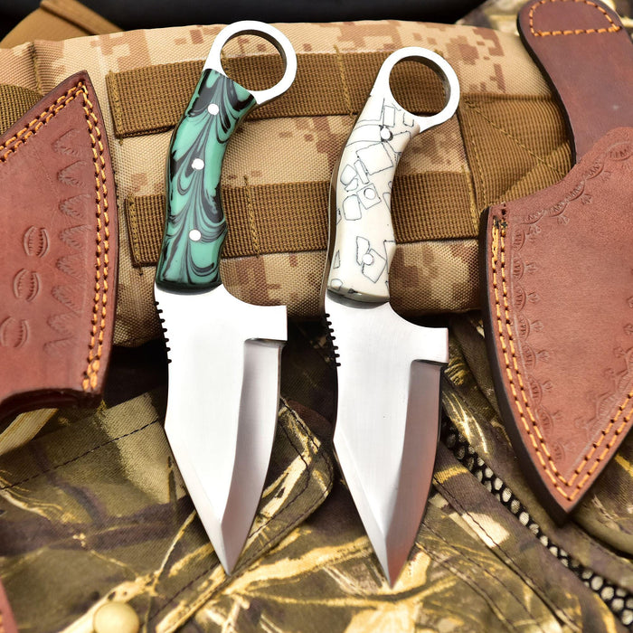 Handcrafted Stainless Steel Outdoor Utility Knife – Ring Handle – Resin Grip – JW SteelCrafts