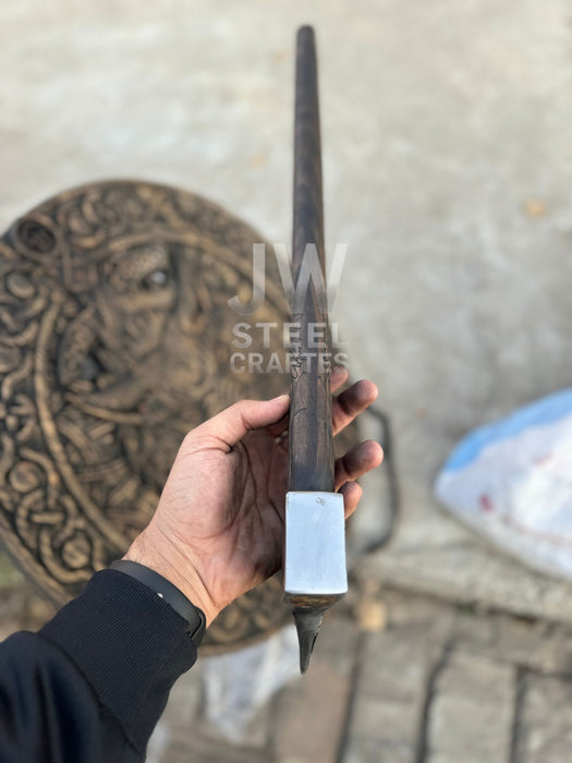 Handcrafted Viking Shield and Engraved Axe Set with Raven Motif and Norse Knotwork