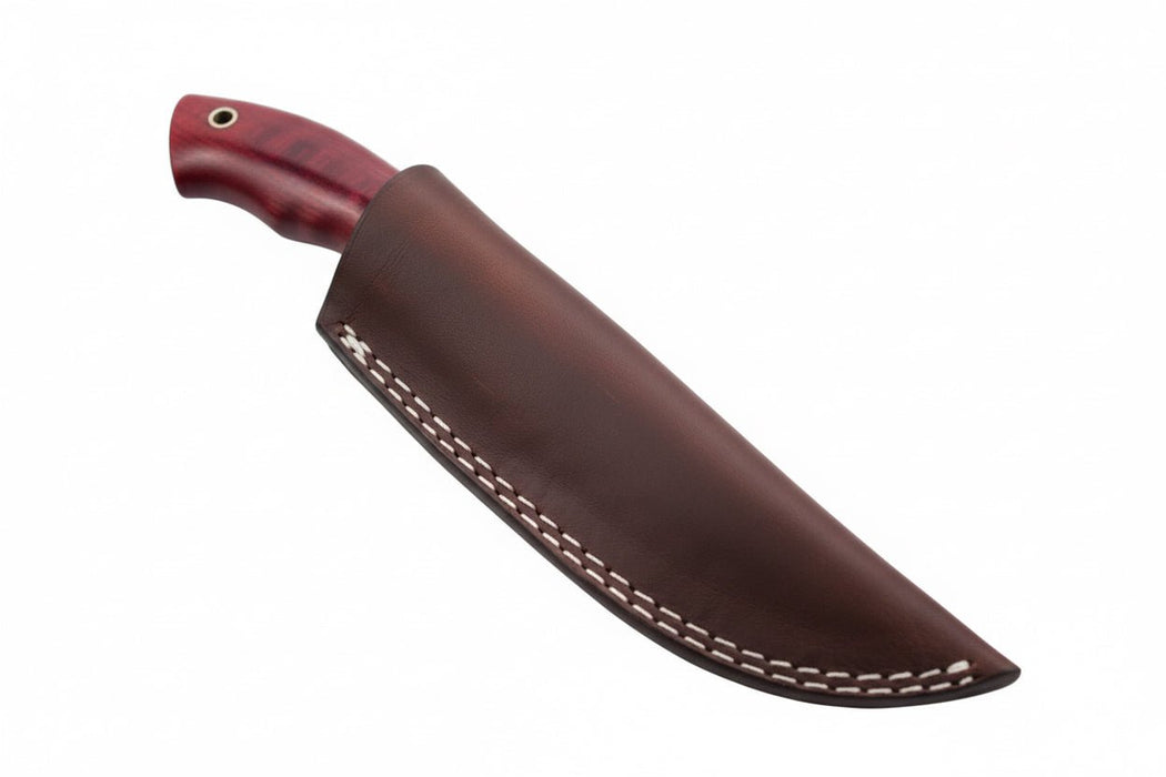 Damascus Trailing Point Skinner Knife with Red Wood Handle – 9 Inch Overall