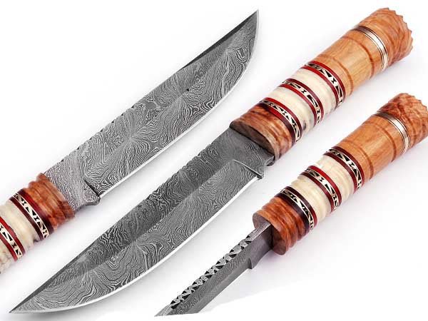 10 Inch Damascus Steel Hunting Knife with Stacked Wood Handle | JW SteelCrafts