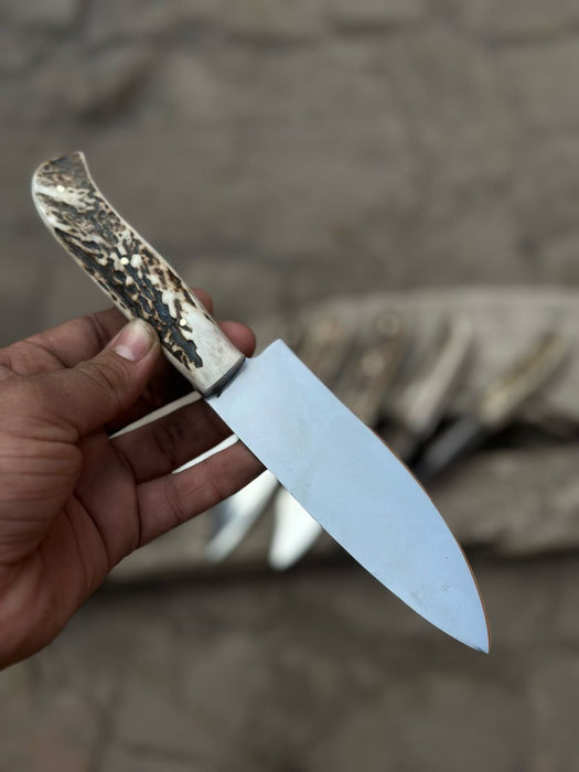 6-Piece High Carbon Steel Chef Knife Set — Synthetic Stag Antler Handles, Brass Pins & Satin Finish Blades