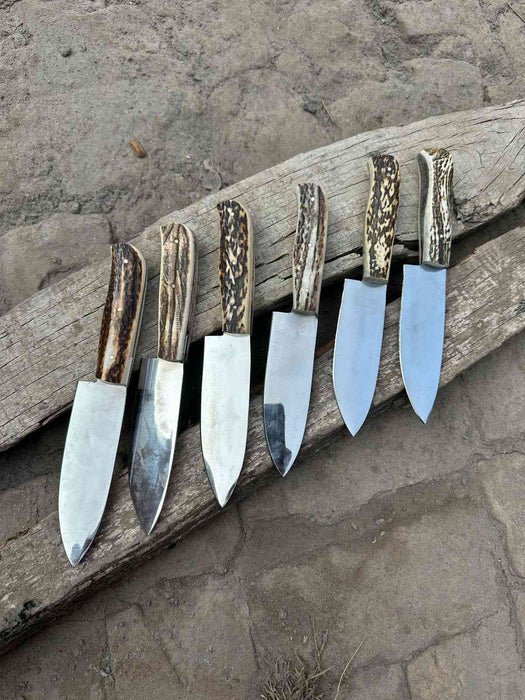 6-Piece High Carbon Steel Chef Knife Set — Synthetic Stag Antler Handles, Brass Pins & Satin Finish Blades