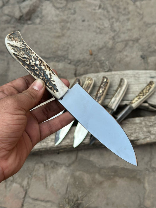 6-Piece High Carbon Steel Chef Knife Set — Synthetic Stag Antler Handles, Brass Pins & Satin Finish Blades