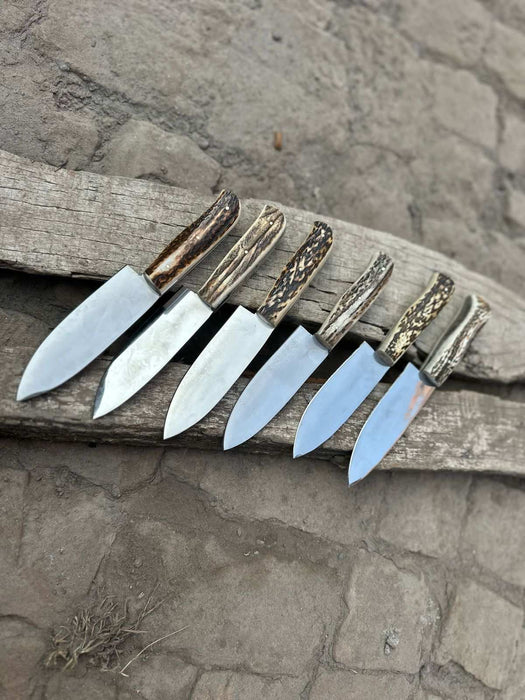 6-Piece High Carbon Steel Chef Knife Set — Synthetic Stag Antler Handles, Brass Pins & Satin Finish Blades