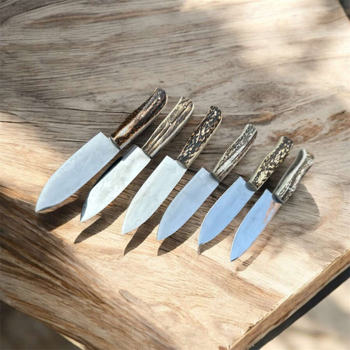 6-Piece High Carbon Steel Chef Knife Set — Synthetic Stag Antler Handles, Brass Pins & Satin Finish Blades