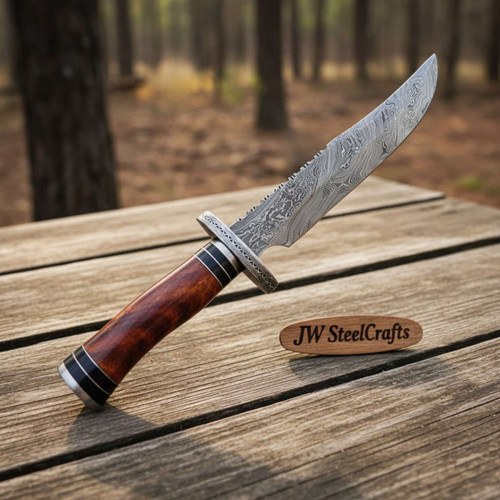 Handmade Clip Point Bowie Knife Forged Damascus Steel Fixed Blade by JW SteelCrafts