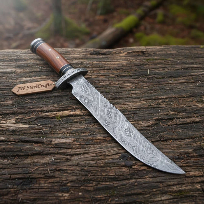 Handmade Clip Point Bowie Knife Forged Damascus Steel Fixed Blade by JW SteelCrafts