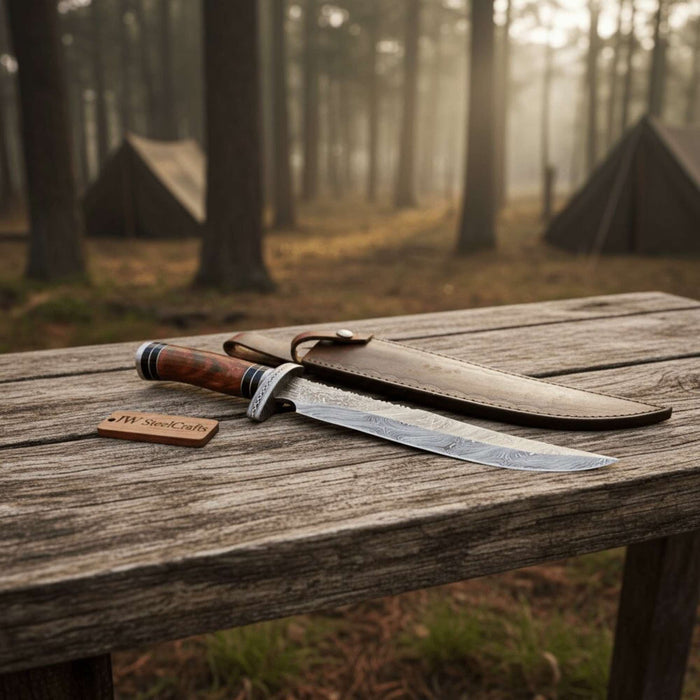 Handmade Clip Point Bowie Knife Forged Damascus Steel Fixed Blade by JW SteelCrafts