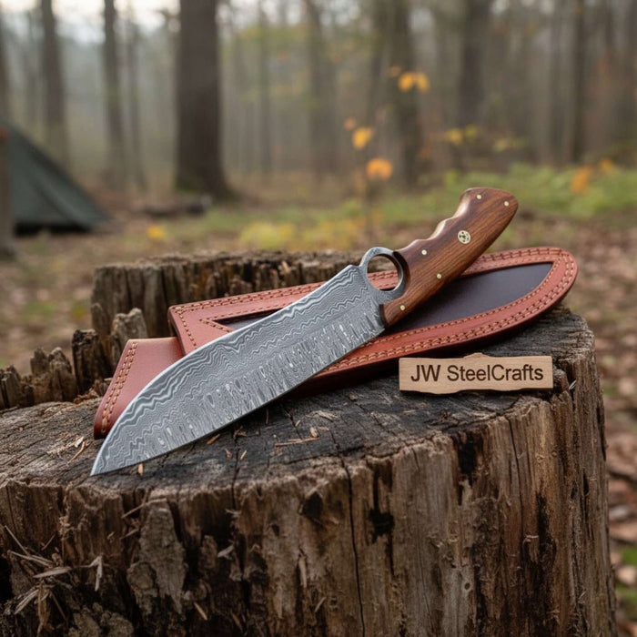 Handmade American Clip Point Bowie Knife in Forged Damascus Steel