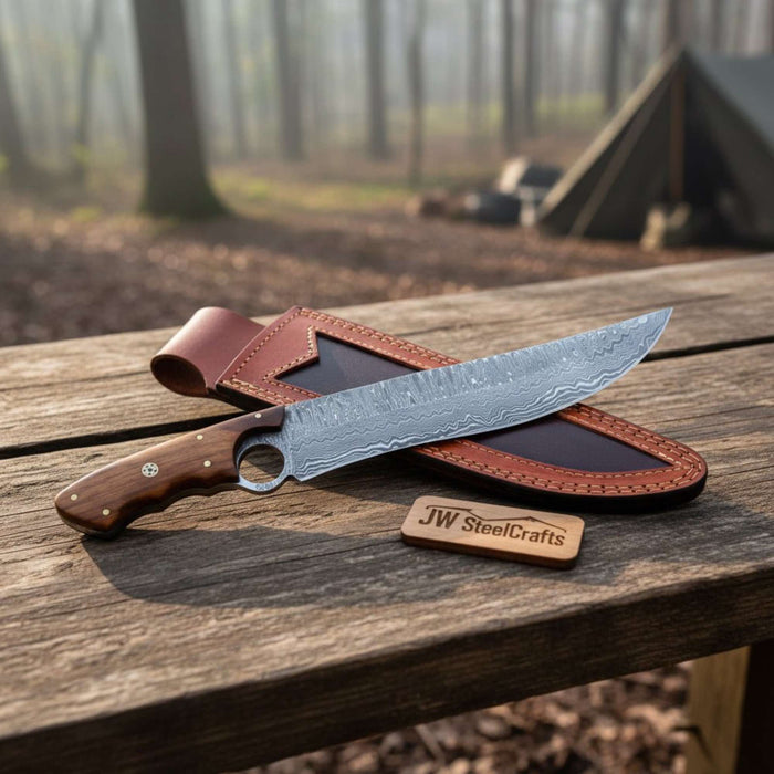 Handmade American Clip Point Bowie Knife in Forged Damascus Steel