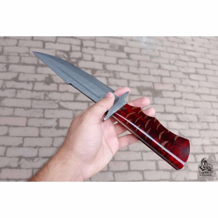 Handcrafted Coffin Handle Bowie Knife in Twisted Damascus Steel