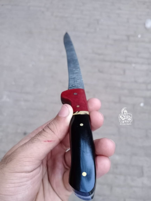 Handmade Damascus Boning Knife, JW SteelCrafts, Full Tang Fillet with Micarta and Resin Handle