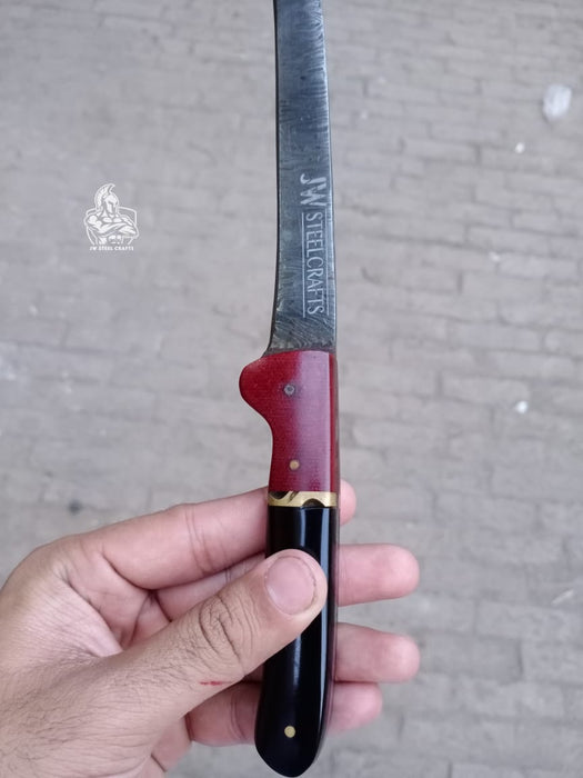 Handmade Damascus Boning Knife, JW SteelCrafts, Full Tang Fillet with Micarta and Resin Handle