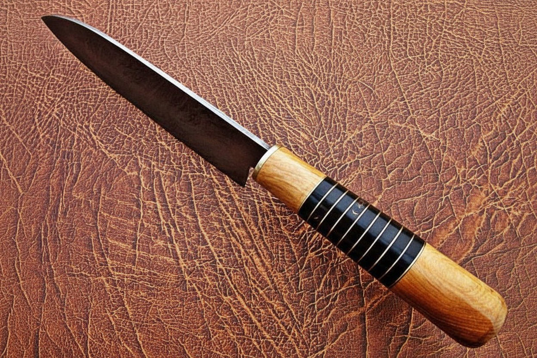 Handmade Damascus Chef Knife with Leather Sheath, 14 Inch Full Tang Kitchen Knife, 9 Inch Blade, Olive Wood Handle with Black Resin Spacers