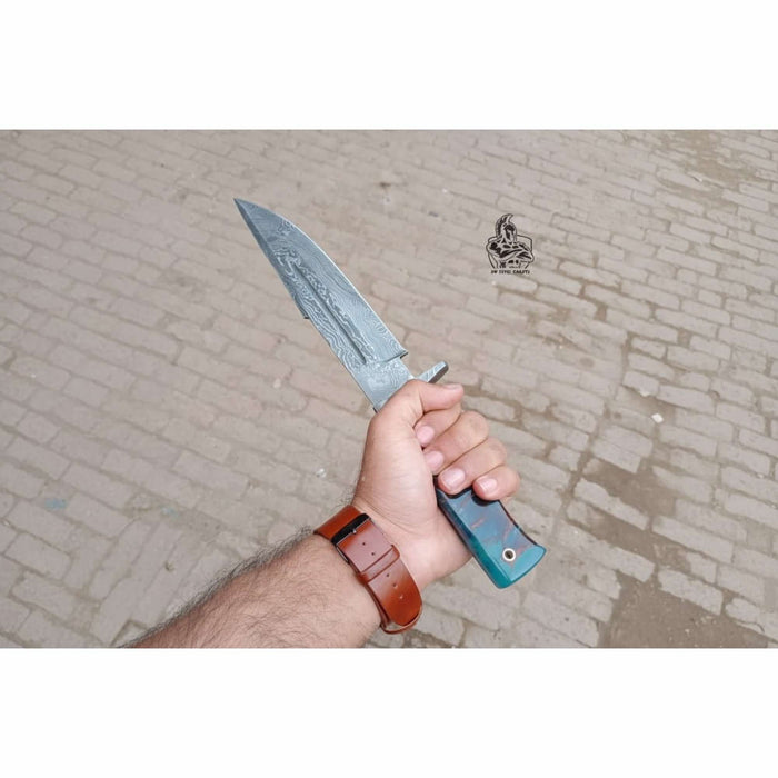 Handmade Damascus Clip Point Bowie Knife with Resin Handle | JW SteelCrafts