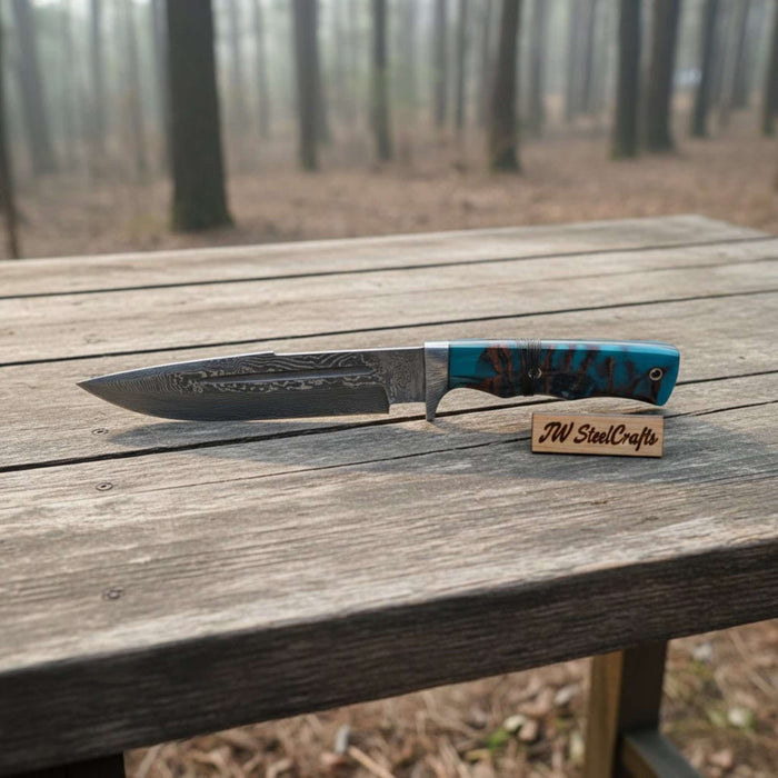 Handmade Damascus Clip Point Bowie Knife with Resin Handle | JW SteelCrafts