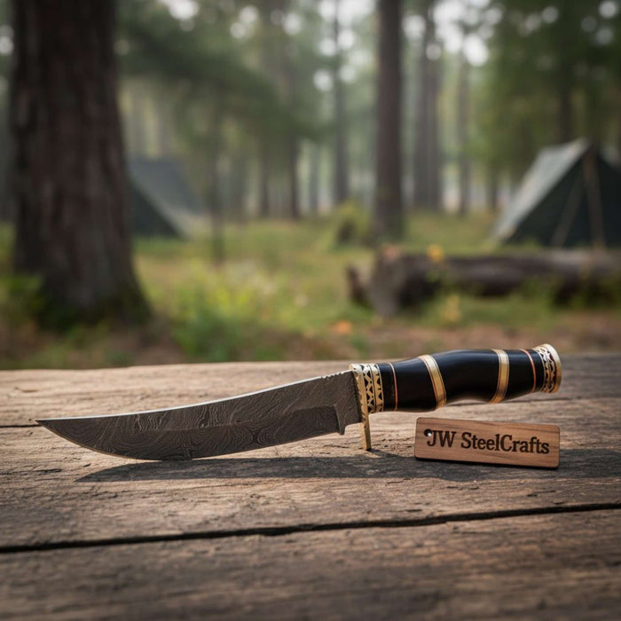 Handmade Damascus Clip Point Bowie Knife Full Tang Fixed Blade by JW SteelCrafts