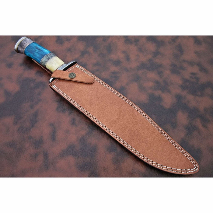 Long California Clip Point Bowie Knife in Forged Damascus Steel