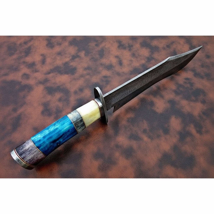 Long California Clip Point Bowie Knife in Forged Damascus Steel