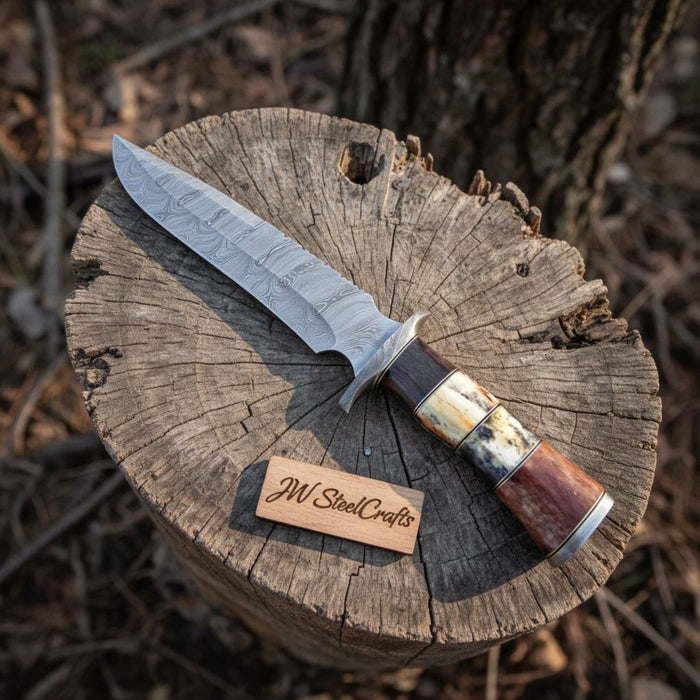 Handcrafted Frontier Clip Point Bowie Knife in Forged Damascus Steel