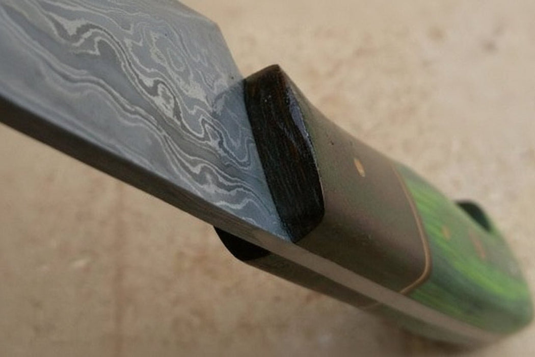 Handmade Damascus Gyuto Chef Knife, Full Tang Professional Kitchen Knife with Green Wood and Black Resin Handle, Forged Damascus Steel Culinary Cooking Knife, JW SteelCraft