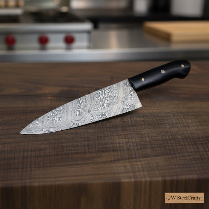 Handmade Damascus Gyuto Knife, Black Resin Handle Japanese Chef Knife, Forged Damascus Steel Kitchen Knife, Professional Gyuto, JW SteelCrafts