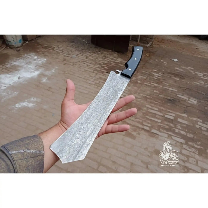 Handmade Damascus K-Tip Nakiri Knife with Black Handle