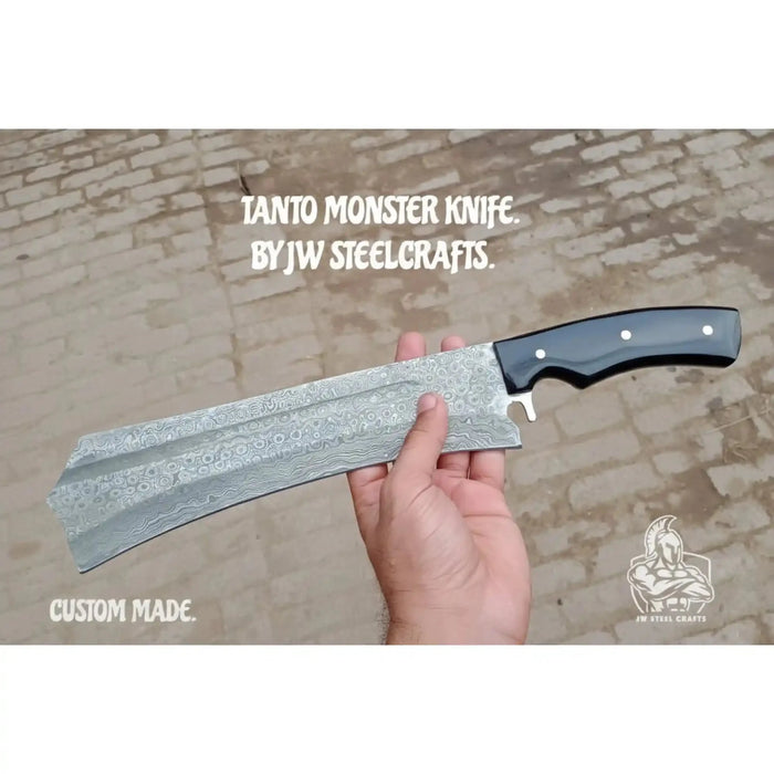 Handmade Damascus K-Tip Nakiri Knife with Black Handle