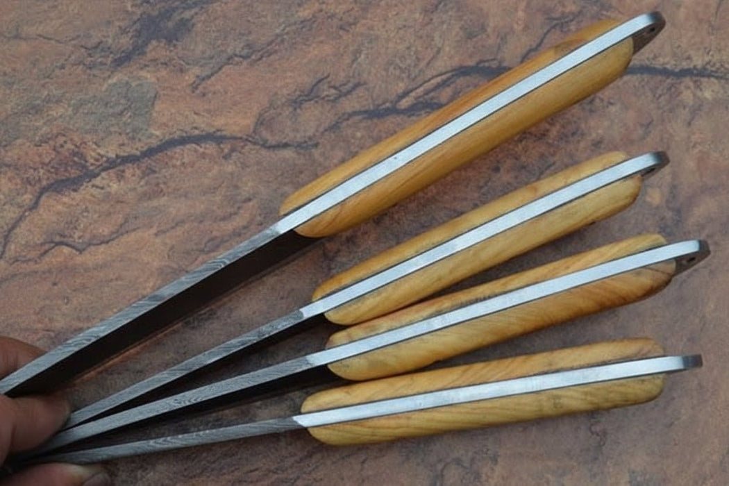 Handmade Damascus Kitchen Knife Set of 4 with Natural Wood Handles, Full Tang Chef, Cleaver, Slicing and Utility Knives, Forged Damascus Steel Culinary Collection JW SteelCrafts