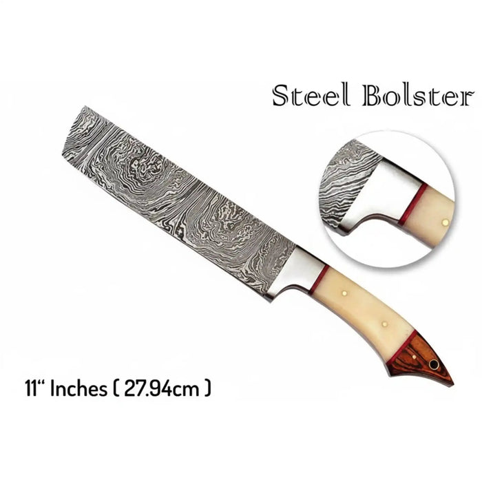 6-Piece Damascus Kitchen Knife Set — White Bone and Red Wood Handles