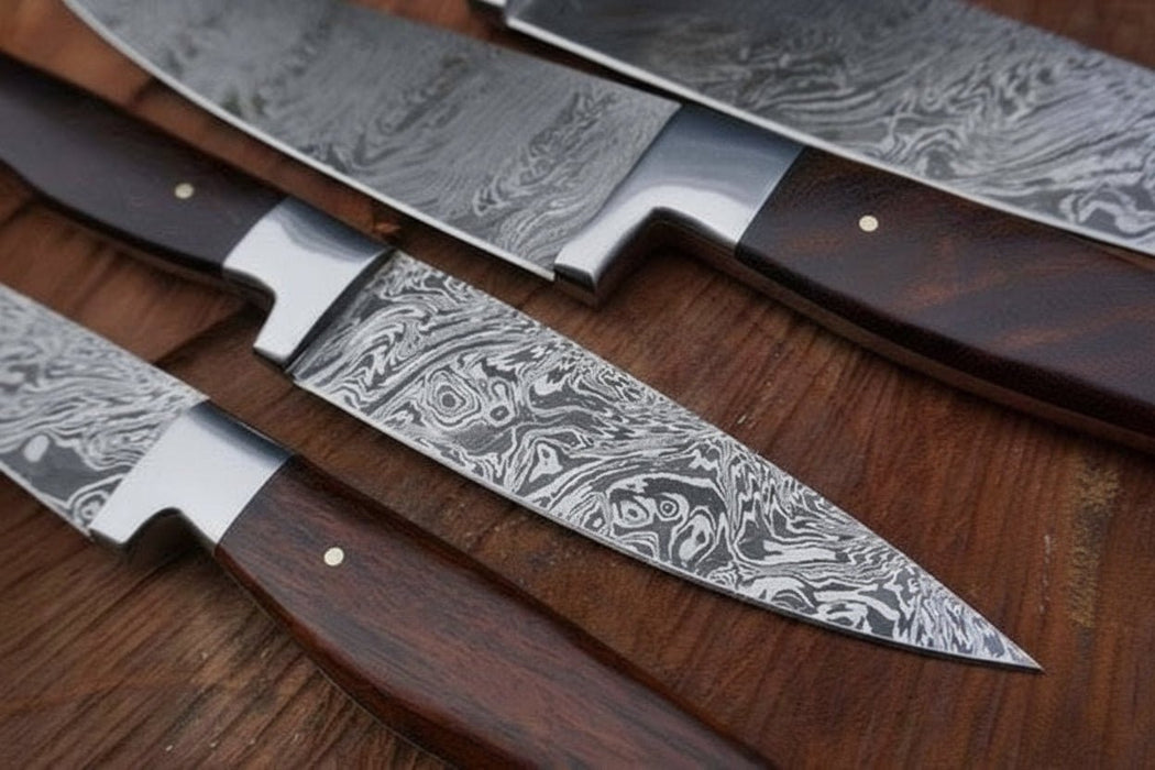 Handmade Damascus Kitchen Knife Set with Walnut Wood Handle - Professional Chef's Knives