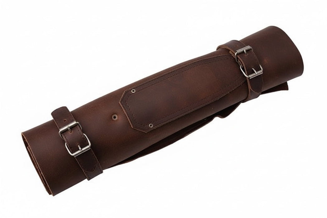 Hand-Forged Damascus Chef Knife Set with Leather Roll & Sharpening Rod - Rosewood Handle Collection