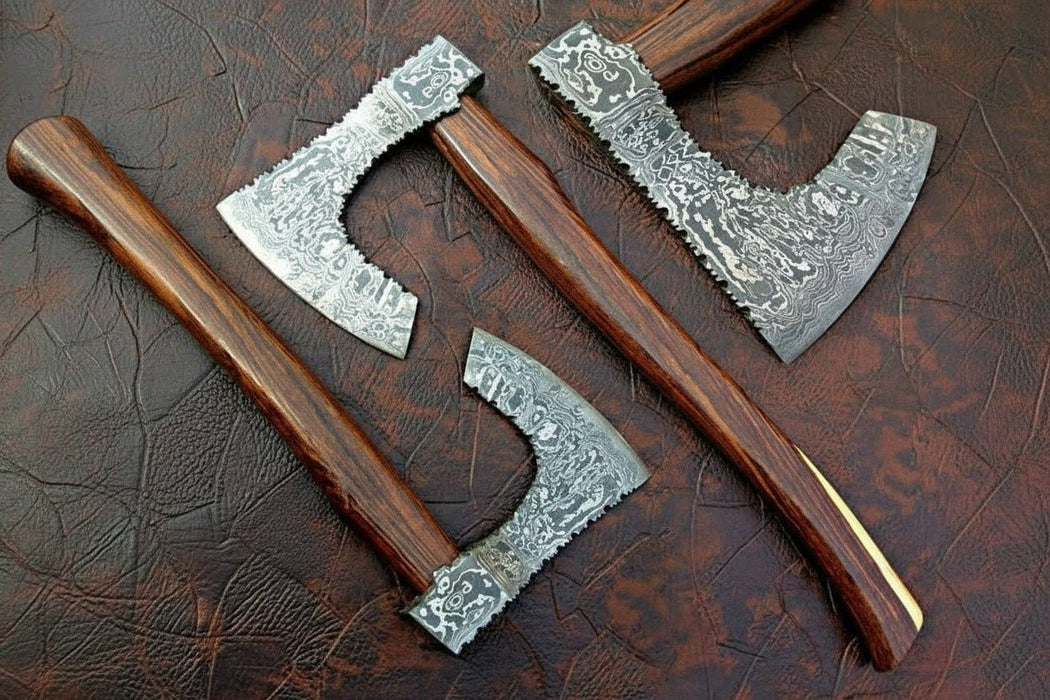 Custom Handmade Bearded Viking Axe with Damascus Steel Blade and Hardwood Handle | JW SteelCrafts