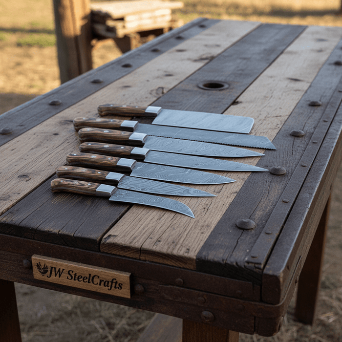 HANDMADE Damascus steel Blades kitchen knife chef knife 7 piece set