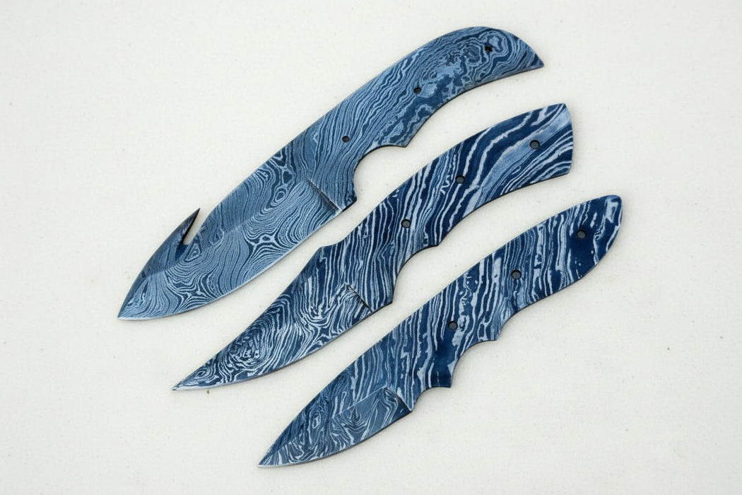 Handmade Damascus Steel Blank Blade Skinner Knife - Lot of 3/ For Knife Making