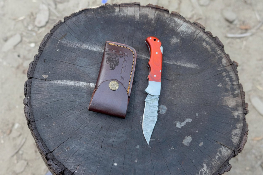 Handmade Damascus Steel Folding Knife – 4 Premium Handle Variations