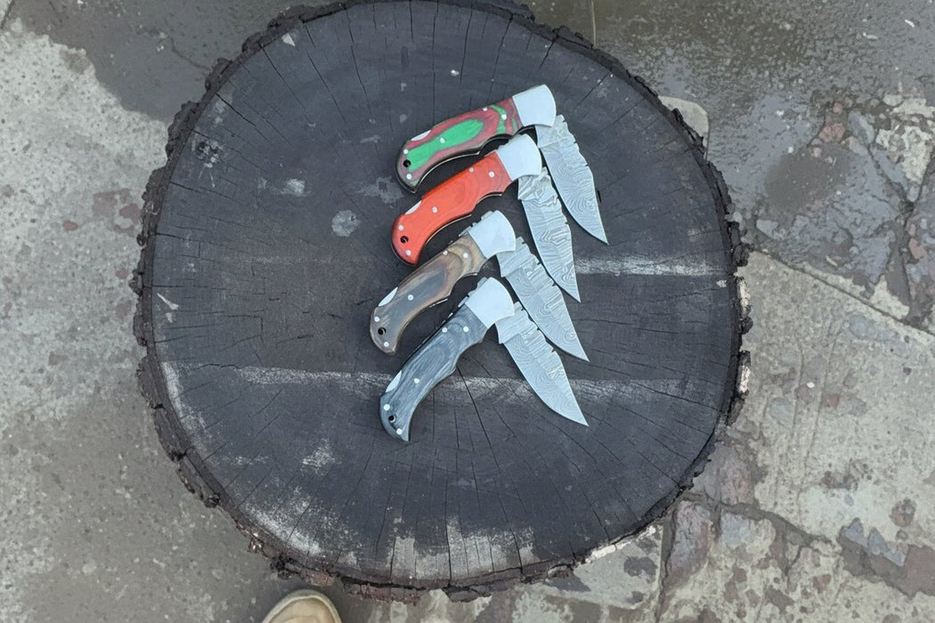 Handmade Damascus Steel Folding Knife – 4 Premium Handle Variations