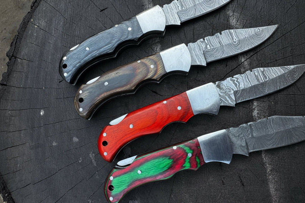 Handmade Damascus Steel Folding Knife – 4 Premium Handle Variations