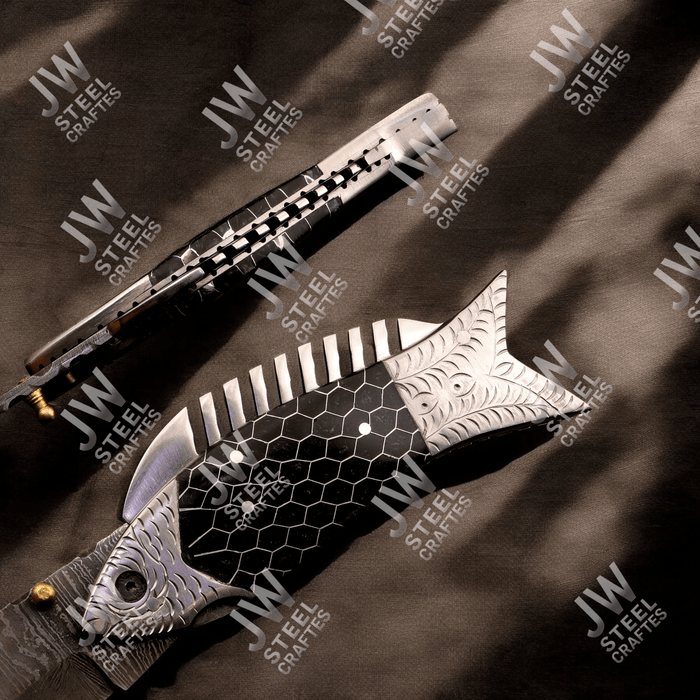 Handmade Damascus Steel Folding Knife with Black Honeycomb Handle